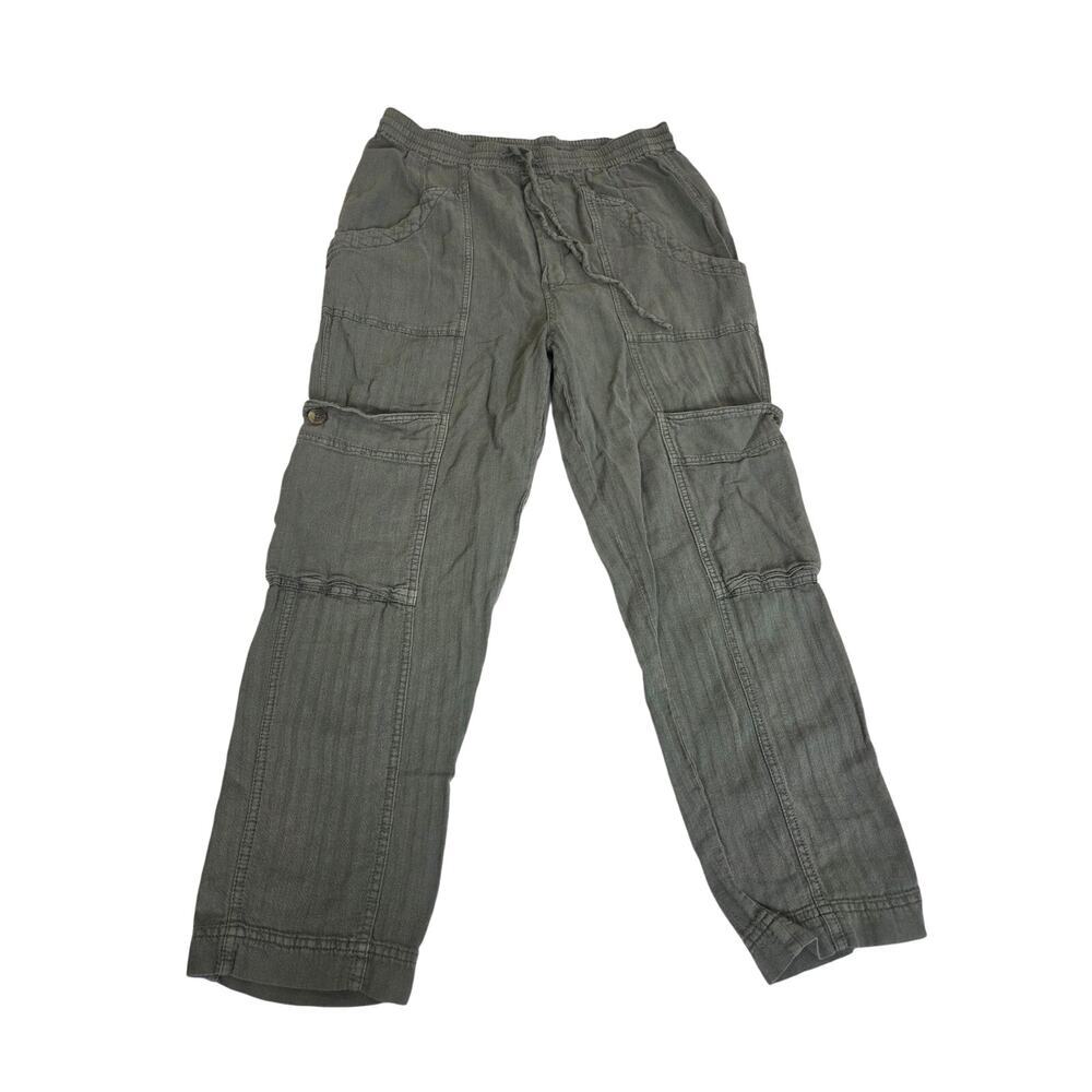 Women’s Free People Feelin Good Green Linen Blend Utility Cargo Pants Size Small